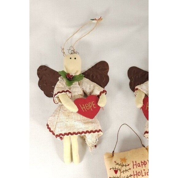 Christmas Soft Fabric Ornaments Lot Angels with Hope signs pillow rustic look - Picture 6 of 6